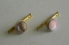 Abalone Shell Tuxedo Shirt Studs Gold Tone