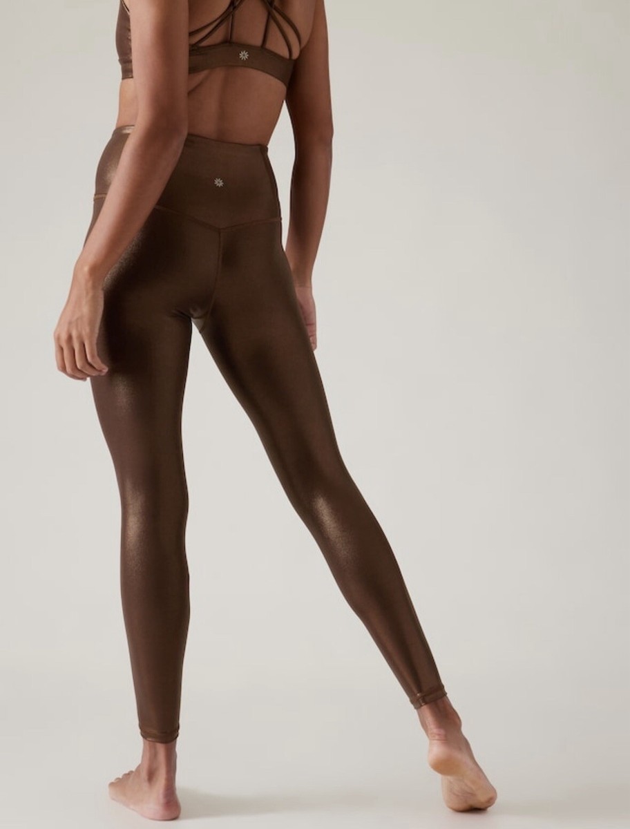 Athleta XS Elation Shine Tight Leggings, Toasted Brown Shiny