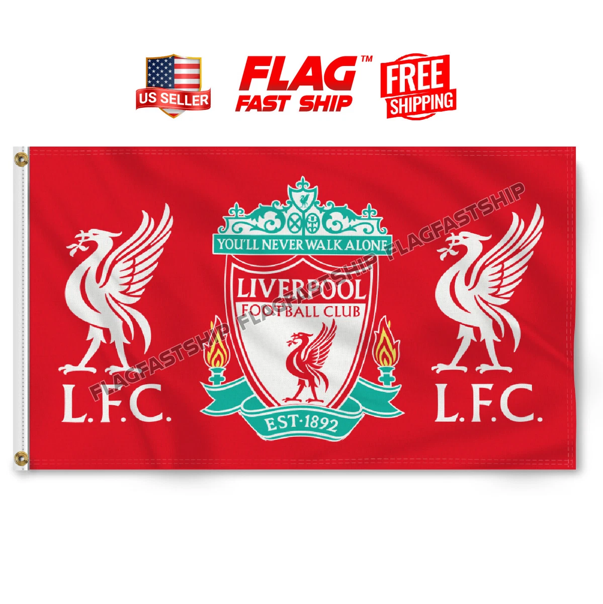 Drapeau Liverpool FC – Liver Bird – 1,50 X 0,90 M – Rouge Et Blanc