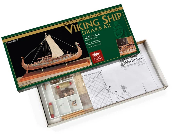 Amati 1406/01 Scatola di montaggio Drakkar Nave Vichinga 1:50 Viking Ship - Immagine 2 di 4