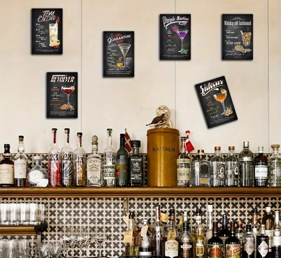 6pcs Vintage Chalk Board like Home Decor Cocktail Metal Tin Signs,NEW 12x8 - Image 2 of 4