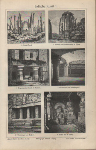 Litografia 1909: arte indiana I/II. India Buddha induismo tempio stupa - Foto 1 di 1