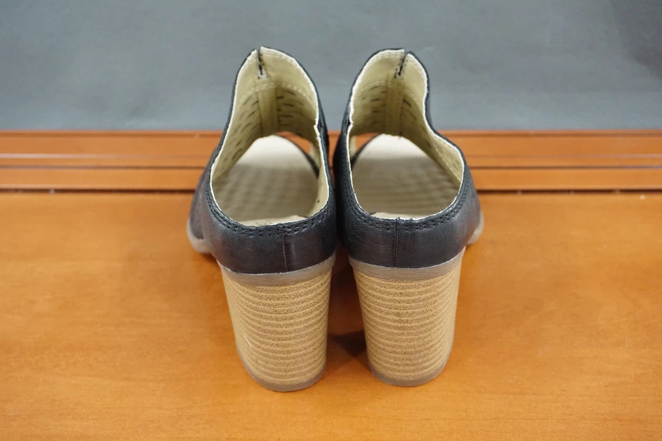 Josef Seibel Shoes Womens Size 39 Black Leather Peep Toe Heels Sandals Comfort - Image 4 of 4