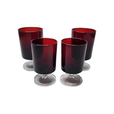 4 Luminarc Arcoroc France Ruby Red Glass TWO 4 3/4'' And TWO 4'' Wine/Cordial Set