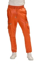Leather Pants Men's Pant Real Pocket Jeans Biker Style Men Trousers Orange 105