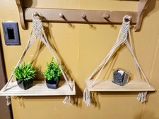 Macrame Hanging Shelves Boho Wall Decor Set of 2 Rustic Wood Floating