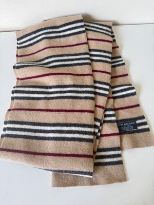 Burberry London Lambswool Scarf Stripe Beige Nova Stripe Made in England Unisex