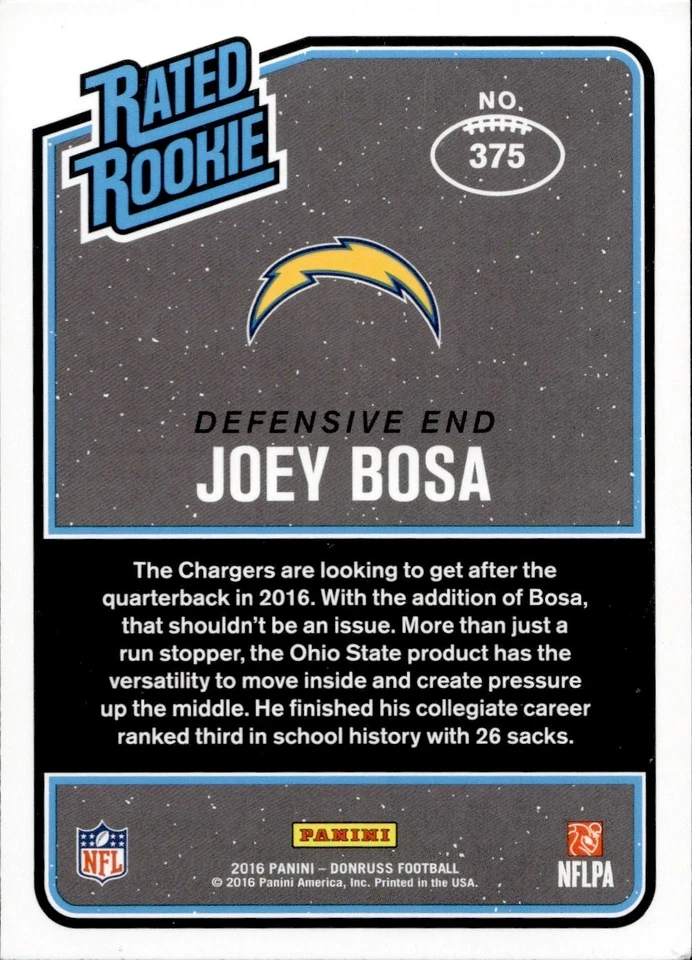 Joey Bosa Rookie - 2016 Donruss Football - Rated Rookie #375 - Bild 2 von 2