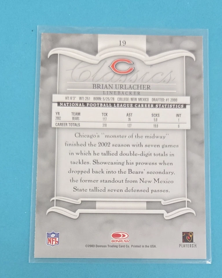 2003 Donruss Classics #19 Brian Urlacher Football Card Buy 10+ 50% Off 5G - Image 2 of 2