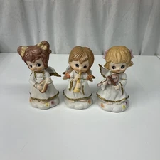VTG Art Mark Ceramic Moppet Girl Angels Playing Musical Instruments Set Of 3