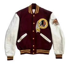 Men's W Redskins Maroon Body Wool & Sleeves Leather Letterman Varsity Jacket