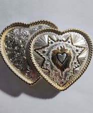 MONTANA SILVERSMITHS Double Heart Belt Buckle Silver Plate Vtg