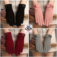 Women's Cute Bowtie Winter Warm Wool Lined Touchscreen Gloves for Cold Weather