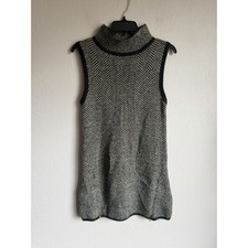 Cliche Gray Black Herringbone Wool Blend Zip Sleeveless Sweater Dress Womens M