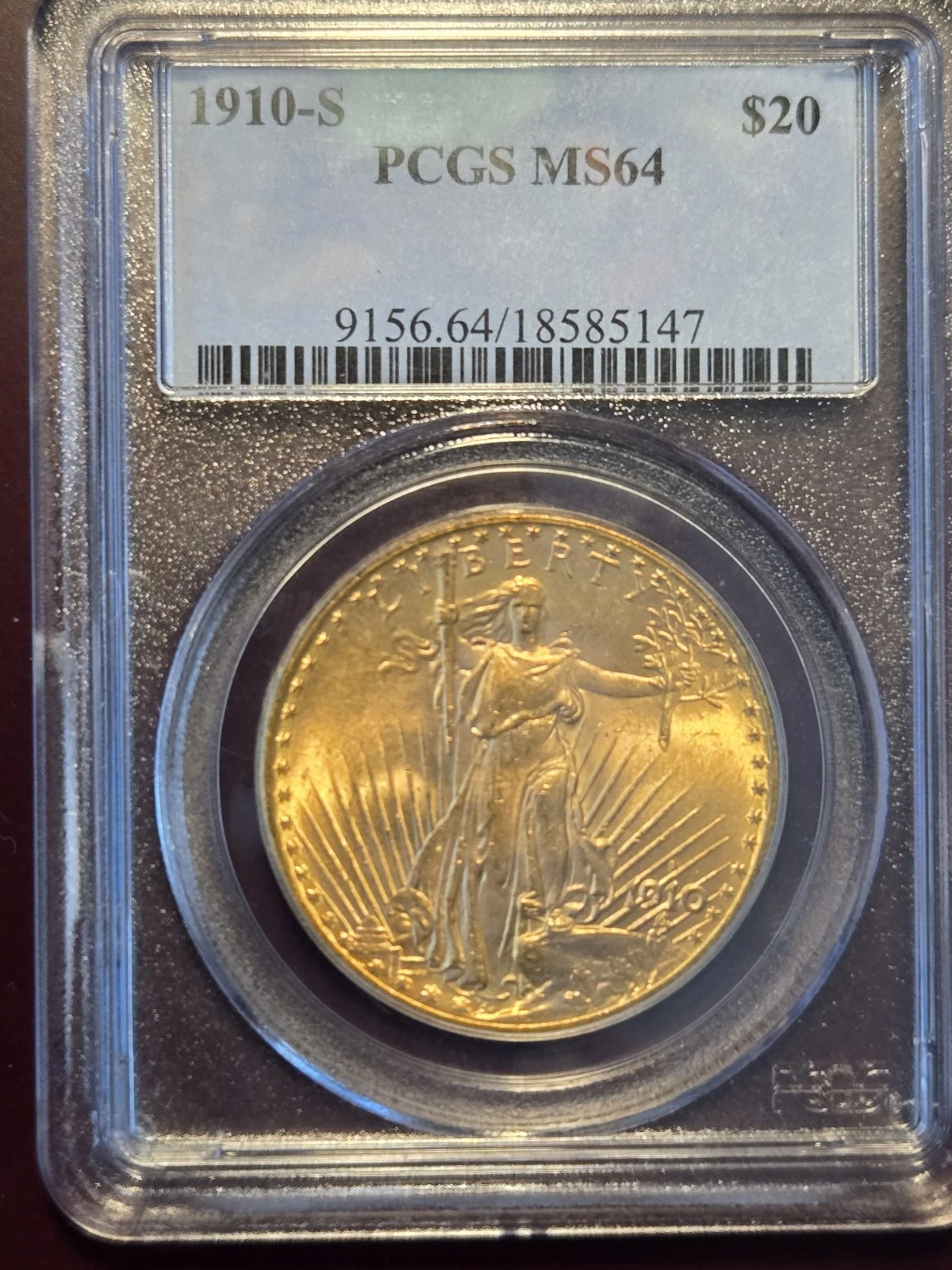 1910-S $20 Gold Saint Gaudens PCGS MS 64 Gorgeous Coin.
