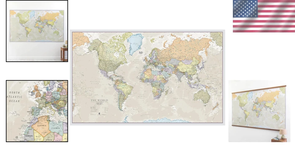 Mapa del mundo laminado extra grande 46 x 80 pulgadas - Ideal para aula y hogar Foto 2 de 4