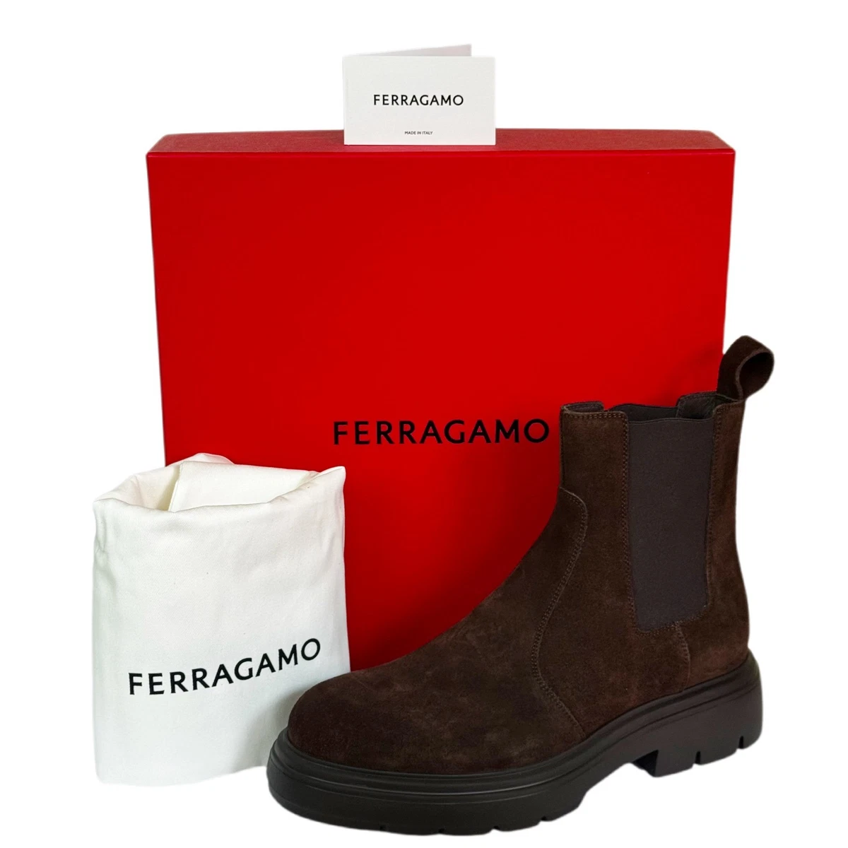 Men Ferragamo Doran Brown Suede Chelsea Boots Lug Sole NEW Size 7M Made in Italy Ferragamo Boots for Men | Online Sale up to 74% off | Lyst main image 3