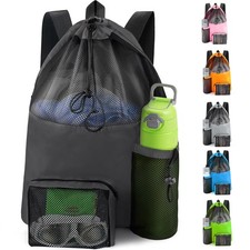 Mesh Swim Bag Beach Drawstring Backpack, Waterproof Gym Bags for Women and Me...