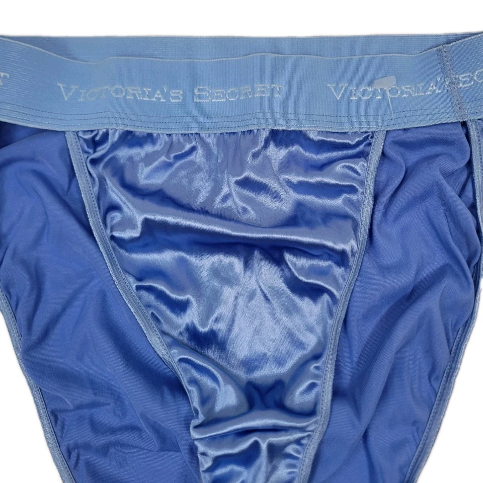 Bikini vintage Victoria’s Secret etiqueta dorada logotipo satinado cintura pierna alta M Foto 3 de 4