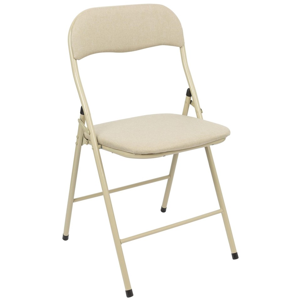 1x Beige Tissu Rembourré Chaise Pliante en Métal Pliable Bureau Chaises