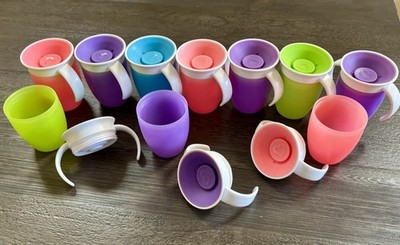 10pk Munchkin Miracle 360 Trainer Sippy Cup w Handles & Covers 7oz Spill-Proof