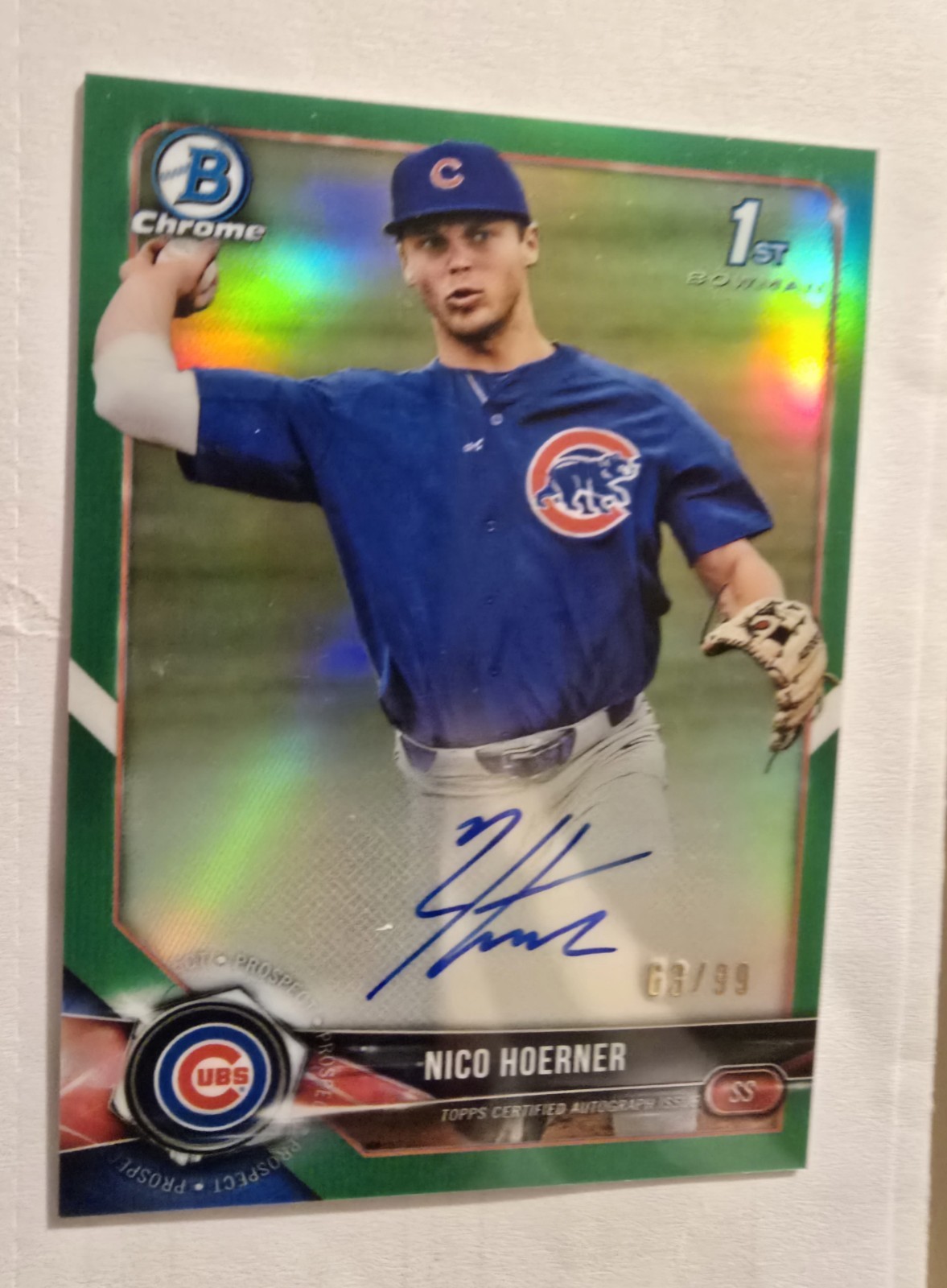 Nico Hoerner 2018 Bowman Draft Chrome Draft Pick Green Refractor Auto /99 CUBS