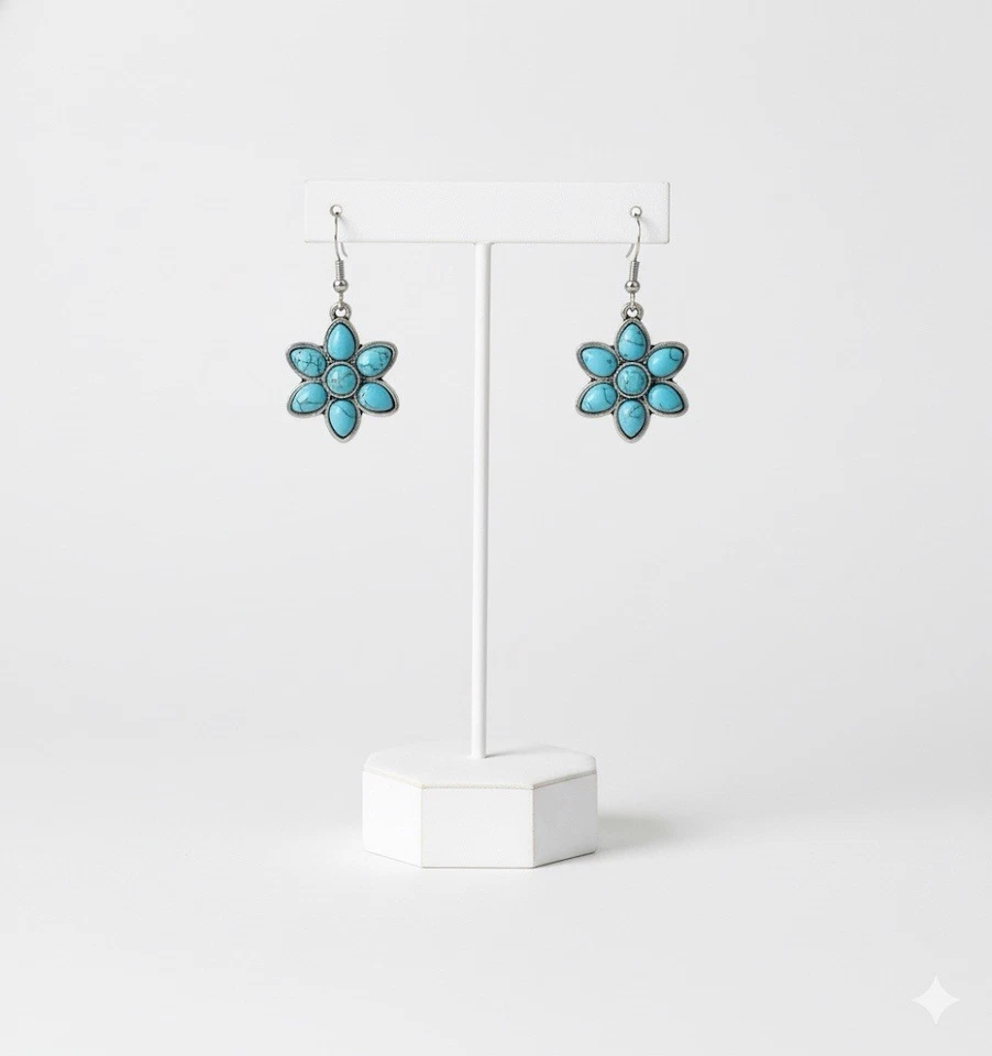 🌼 Pendientes colgantes con flores de howlita del suroeste Foto 2 de 2