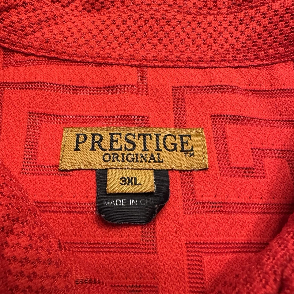 Prestige Original Red Knit Button Up Shirt Mens 3XL Geometric Cutouts Short Slv - Image 3 of 4