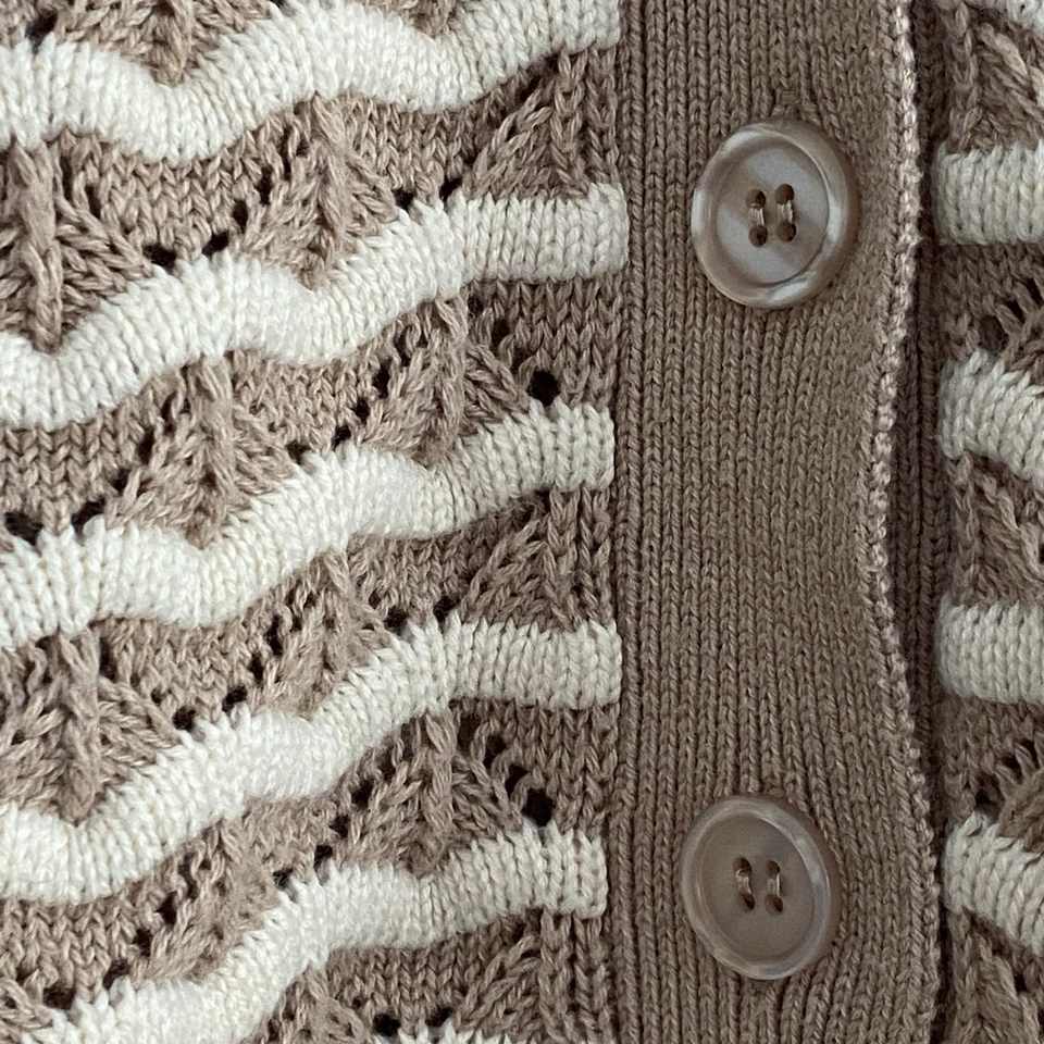 ModCloth Beige Size 1X V-Neck Cardigan A New Kind of Wave Classic Preppy Sweater - Image 3 of 4