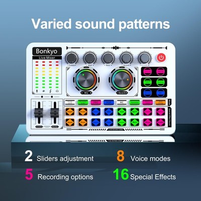 Bonkyo F999 White Live Streaming Sound Card, Professional Audio