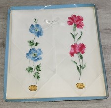 Vintage Pink  Blue Floral Embroidered Cotton Handkerchiefs from Switzerland NIB