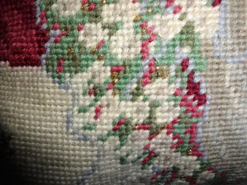 Angel Needlepoint Petit Poin Wool Red Velvet Pillow 10” - Picture 4 of 7