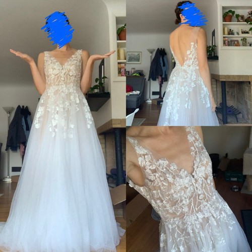 Brautkleid Hochzeitskleid Träger Tüllrock Ivory Rückenfrei 34 36 38 40 42 44 46 - Bild 9 von 11