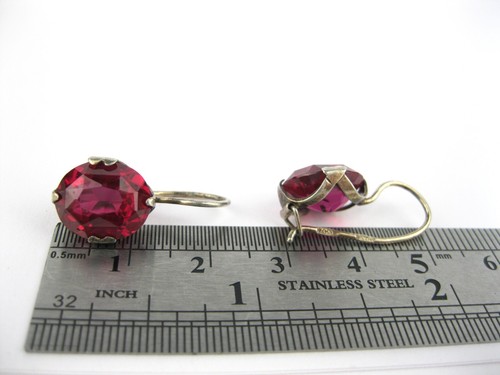 EARRINGS SILVER 875 Ruby corundum stones Soviet Union USSR Vintage Original - Picture 9 of 23