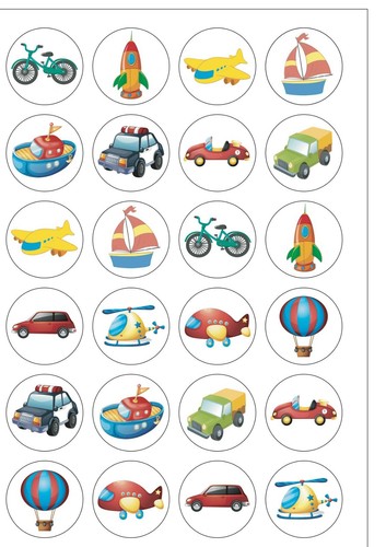 Cake Toppers Cute Childrens Transport 24 PreCut Edible Wafer Paper Decorations - 第 2/9 張圖片