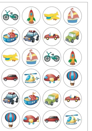 24 PreCut Cute Childrens Transport Edible Wafer Paper Cake Toppers-  Kids Party - Picture 1 of 1