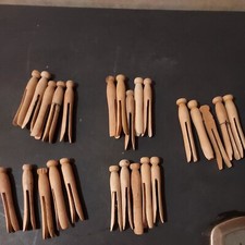 Lot Of 25 Assorted Vintage/ Antique  Wooden Clothes Pins Rounded Flat Wood 4"