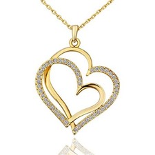 Gold Plated Double Heart Pendant Necklace Valentine Birthday Gift For Her
