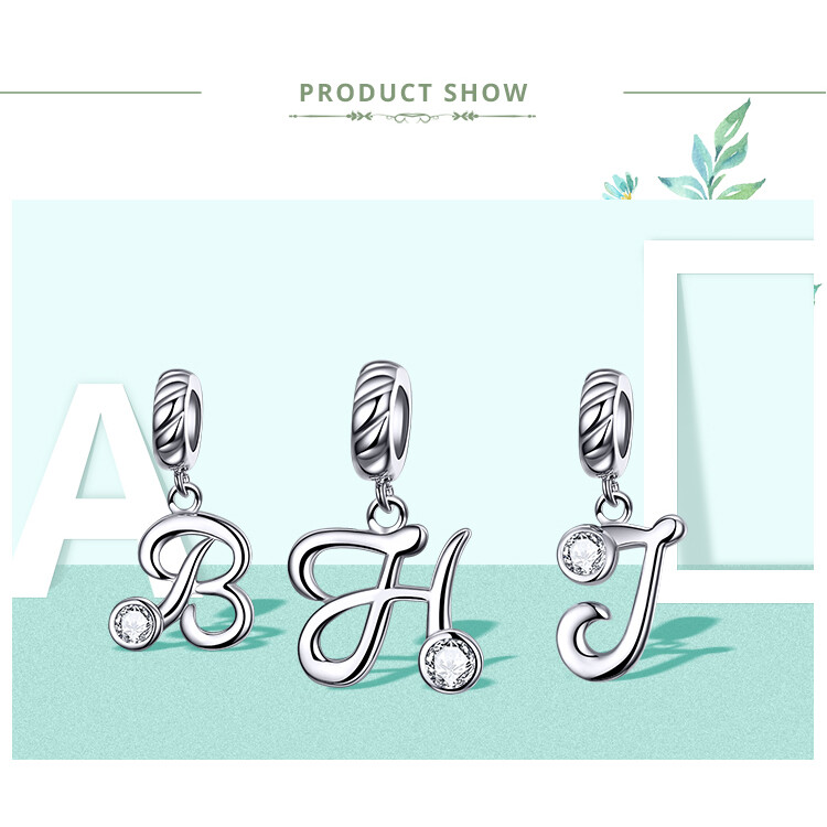 Wostu S925 Sterling Silver Letter A Pendant Bead Charm CZ To Necklace Bracelet