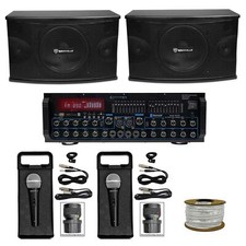 2 Rockville 10" 3-Way 1200w Karaoke Speakers Bluetooth Amplifier Mixer 2 Mics