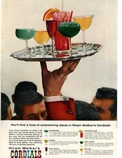 1958 Hiram Walker's Cordials Grasshopper Mint Frappe Stinger Side Car Print Ad