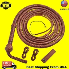 Kangaroo Leather Bullwhip  04ft to 16ft Long 16 Plaits Brown Heavy Bull Whip