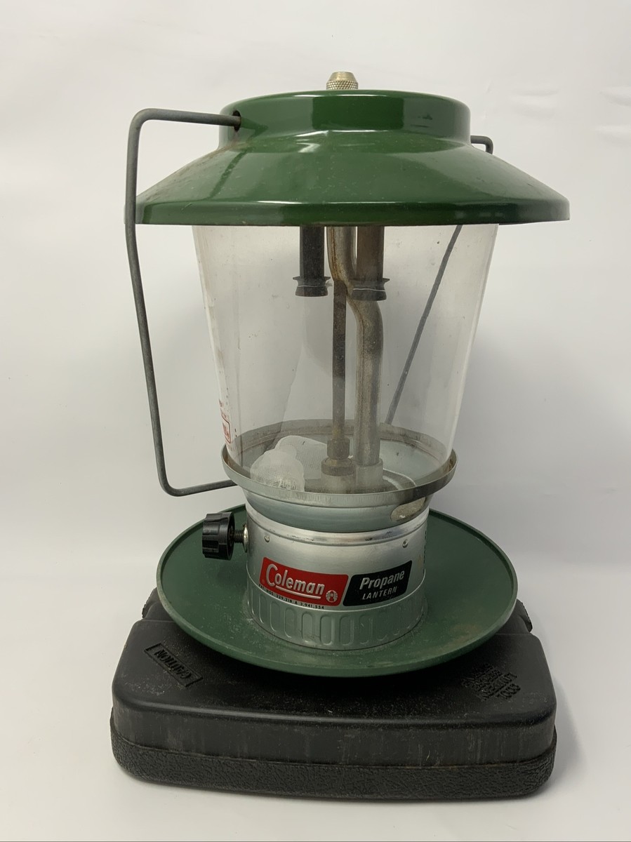 Vintage COLEMAN Dual Mantle Propane Lantern 5114 B Pyrex Tapered