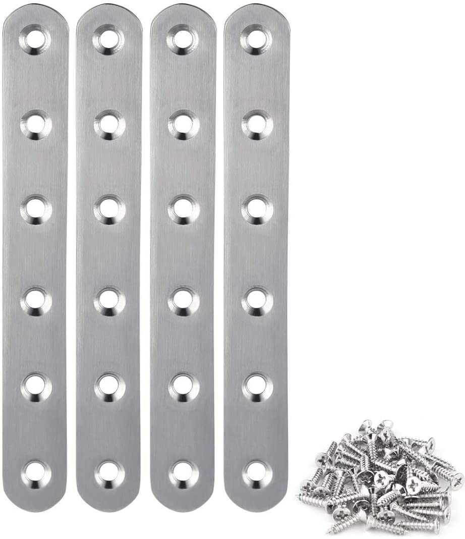 4 Stainless Steel Straight Braces 6.1 x 0.7 Inch Flat Metal Brackets