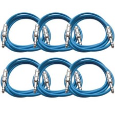6 Pack of 6 Foot Blue TRS to TRS Patch Cables PA/DJ Cords 1/4 Inch TRS