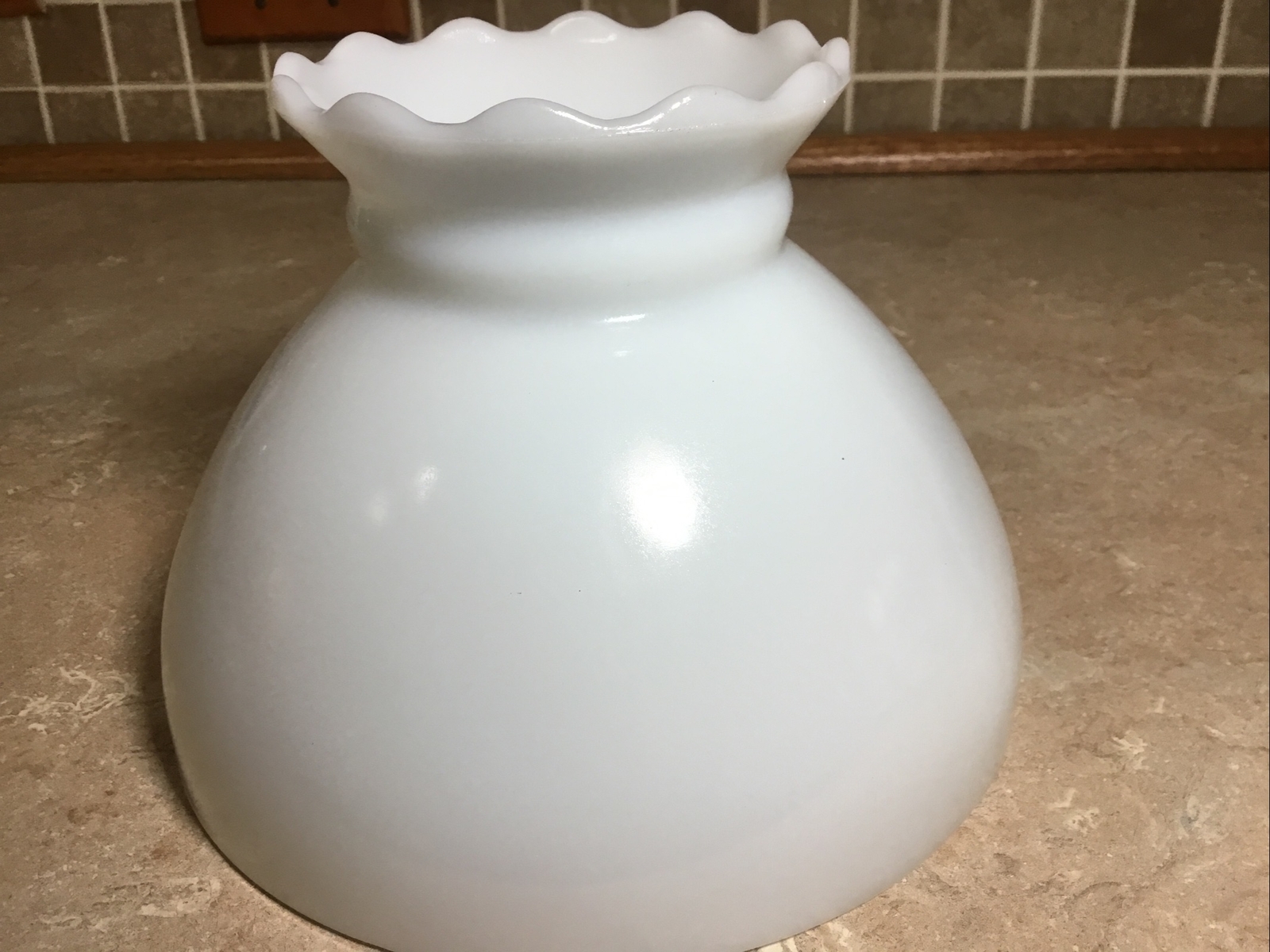 Vintage Milk Glass Ruffled Top Oil Lamp Shade Flowers 8” Fitter Base - 6” Tall