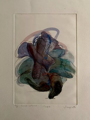 JULIO  HERRERA ZAPATA/ETCHING. #4/X Hand Colored Signed 7 1/2x11 In.  Couple