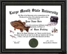 Bass Fishing Lover's Doctorate Diploma / Degree Custom made & Designed for you