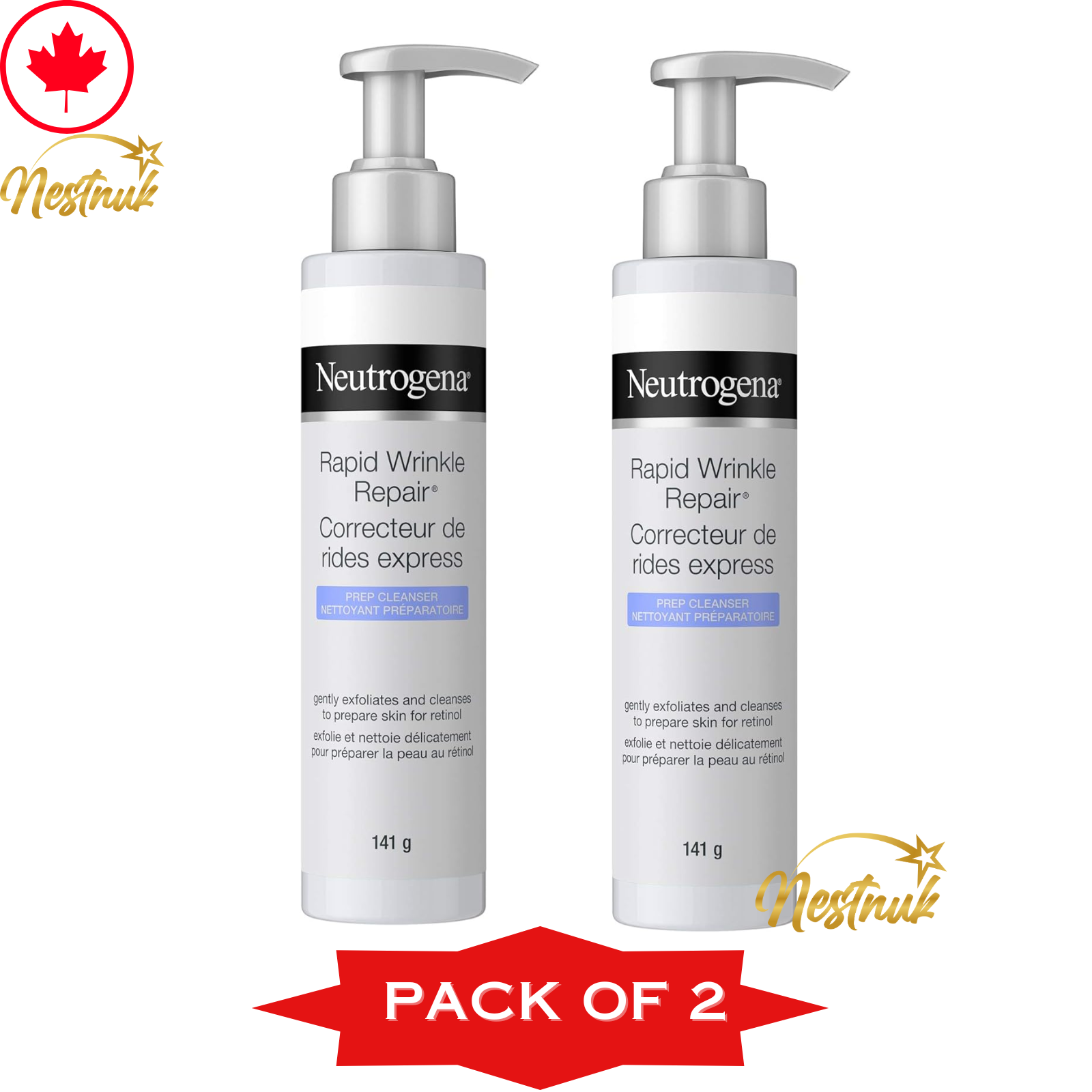 Neutrogena Rapid Wrinkle Repair Cleanser 5oz 2-Pack Paraben-Free Resurfacing Face Wash
