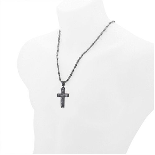 Juego de collar de cadena colgante de cruz enchapado en negro helado de 20" 24" 30" 36" para hombre HC 6006 - Imagen 5 de 7